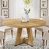 Tribesigns 47 inch Round Dining Table Wood Kitchen Table for Dining Room, 47" Dinner Room Tables for 4-6, Farmhouse Accent Furniture with Wooden Tabletop and Cross Base, Light Wood