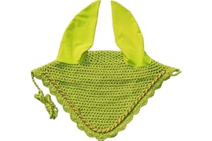 Horse Ear Bonnet Ear Net Hat Fly Bonnet Hood Mask Fly Veil Full Hand Made Cotton (Pony, NEON Yellow)