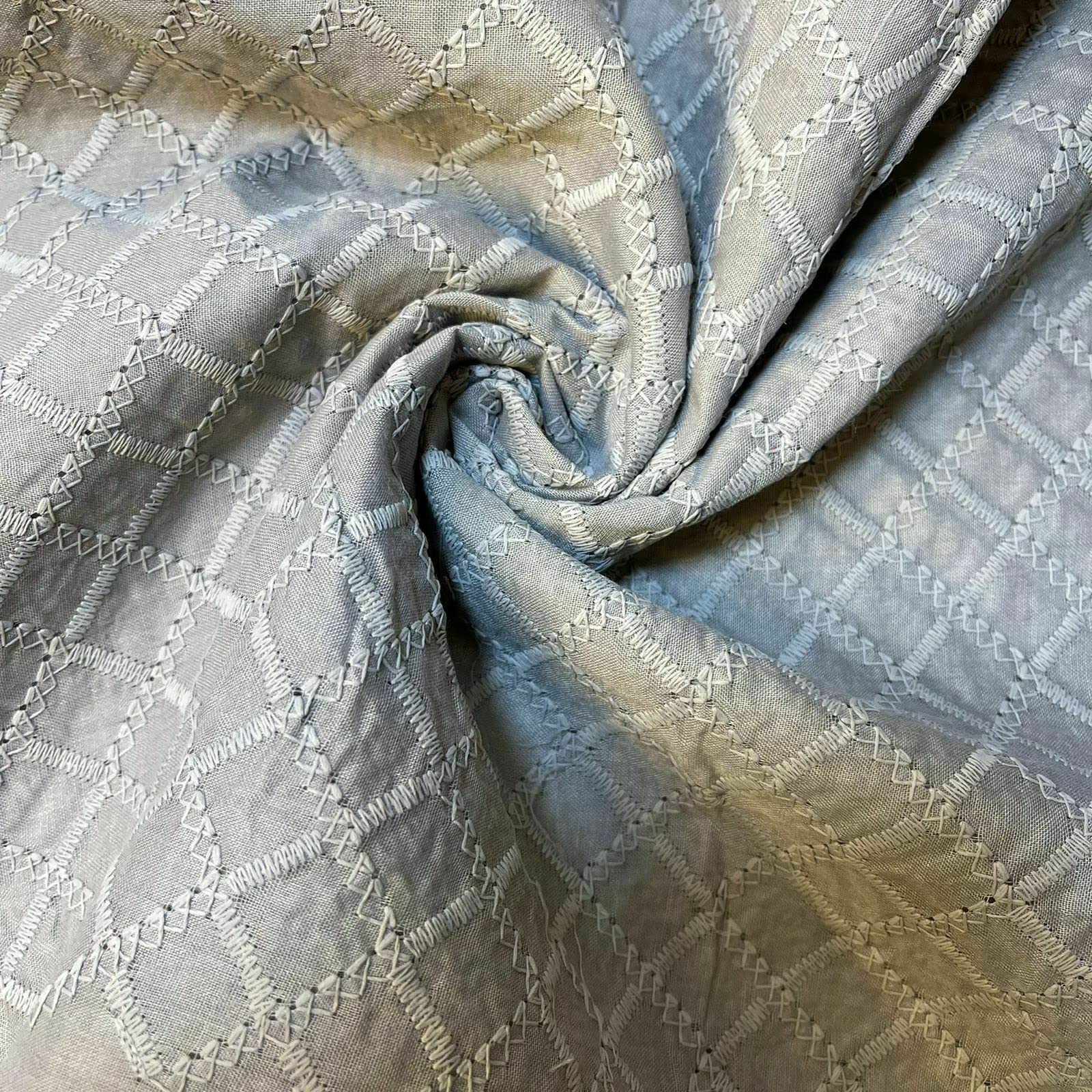 Schiffly 100% Cotton Lawn Broderie Anglaise Embroidery Dress Craft Fabric 44" (2 Meter, Grey)