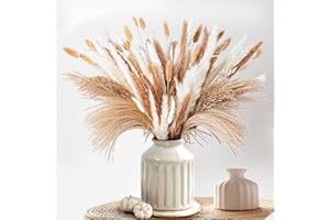 1st Deer Pampas Grass - 100 PCS, 8 Styles, 17" Natural Dried Flowers - Boho Home Decor, Weddings, Baby Showers, Rustic Parties - Bunny Tail, Reed Grass, Aesthetic Bouquets