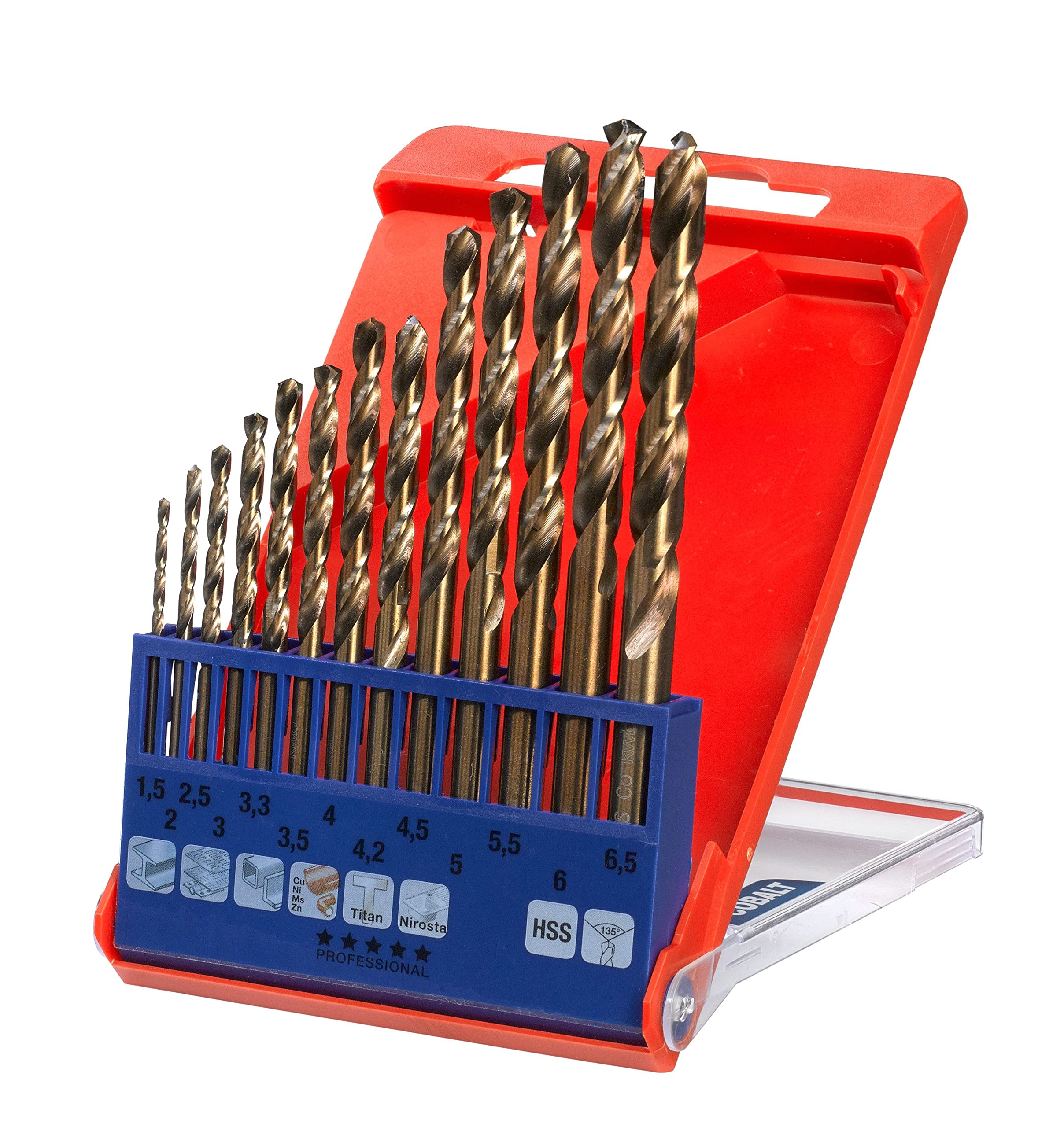kwb HSS-TIN Titan Metal Drill Set - Drill Set, 13-Piece, Ø 1.5 to 6.5 mm (Slope 0.5 mm) and 3.3 and 4.2 mm