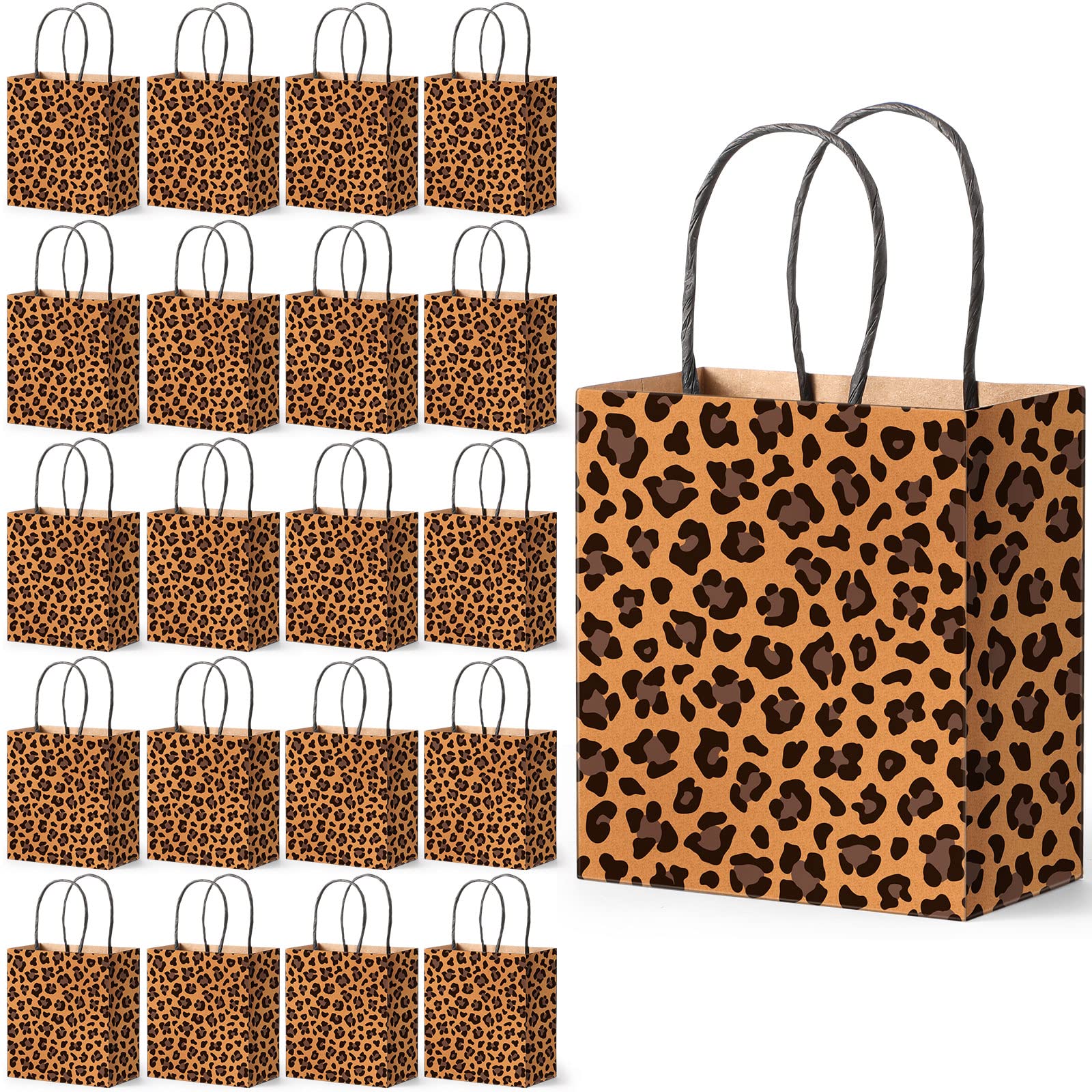 50 Pieces Leopard Paper Bags Leopard Print Small Gift Bags 5.5 x 2.76 x 5.9 Inch Brown Leopard Bag with Handles Animal Prints for Shopping Trendy Gift Kraft Party Take Out Merchandise Retail