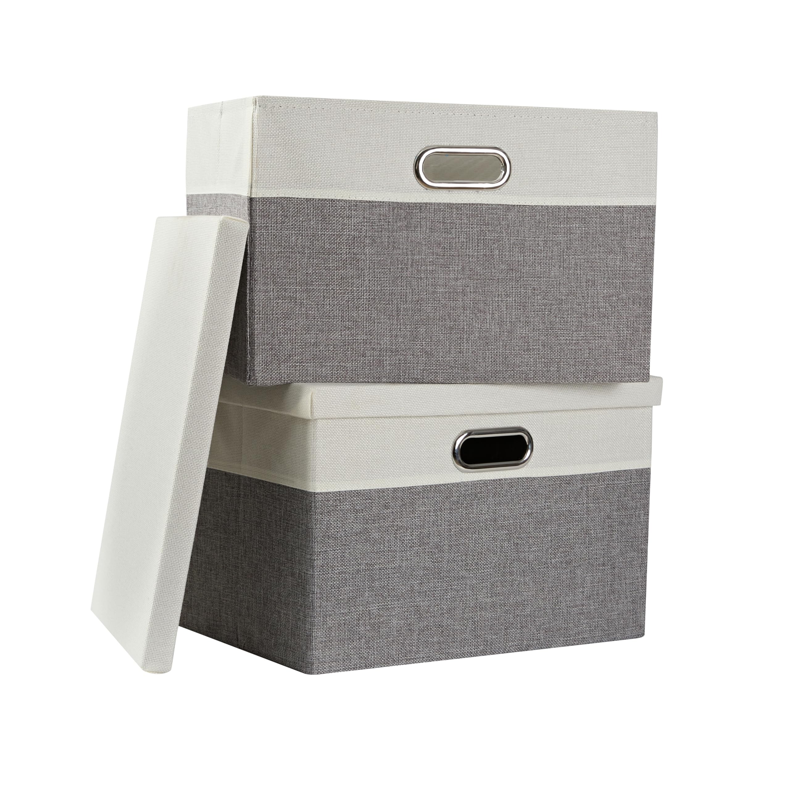 AlphaHome Storage Boxes with Lids, Glaucous Grey and White(2 Pack, Large)