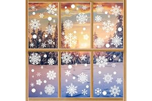 AhfuLife Christmas Snowflakes Window Clings, 152 PCS Reusable Window Stickers for Glass, 8 Sheets Double Sided Snowflakes Sti