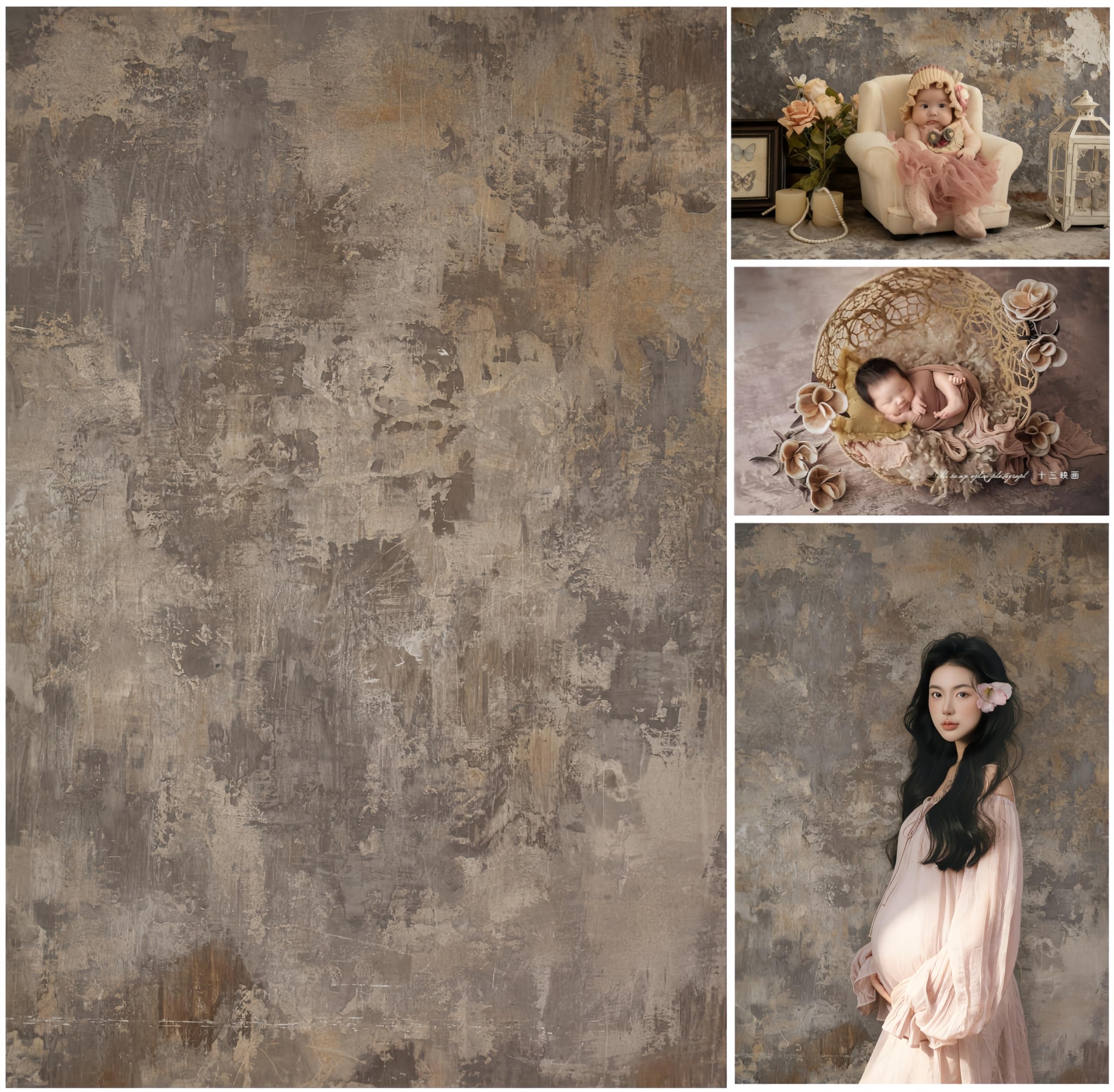 WaW 1.5 x 2.2 m Grey Brown Mottled Shabby Concrete Photography Studio Background Backdrop Baby Newborn Children Portrait Photo Shooting Foldable Fabric
