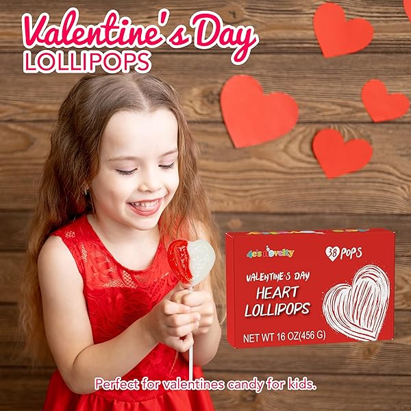 4E’S NOVELTY 38 PACK VALENTINES DAY HEART SHAPED LOLLIPOPS BULK INDIVIDUALLY WRAPPED, STRAWBERRY & CREAM FLAVORED, SUCKERS FOR SCHOOL VALENTINES PARTY FAVORS, VALENTINES CANDY FOR KIDS CLASSROOM EXCHANGE