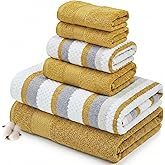 Modern Threads Pax 6-Piece Reversible Yarn Dyed Jacquard Towel Set - Bath Towels, Hand Towels, & Washcloths - Super Absorbent & Quick Dry - 100% Combed Cotton, Mustard