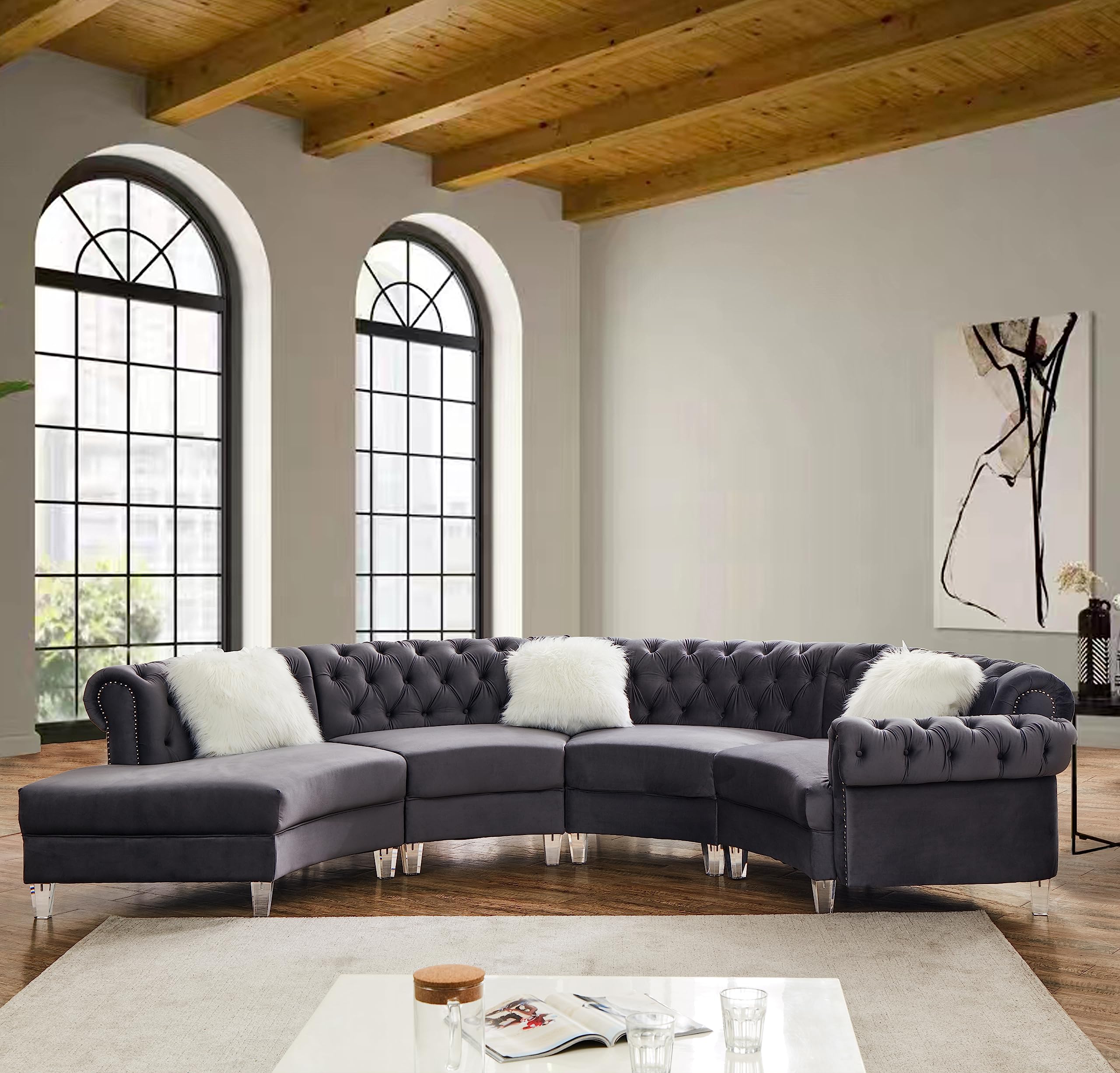 Photo 1 of *PARTIAL SET*
Velvet Curved Symmetrical Sectional Sofa Modular Semi Circular Sofa