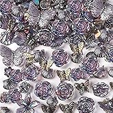 COOSLIM 150 Pieces 3D Resin ABS Colorful Rose Flower Bows Butterfly Charms with Flatback Half Round Pearl Beads Leaf Sea Shell for Bracelet Earring Necklace Craft DIY Making Supplies (Black)