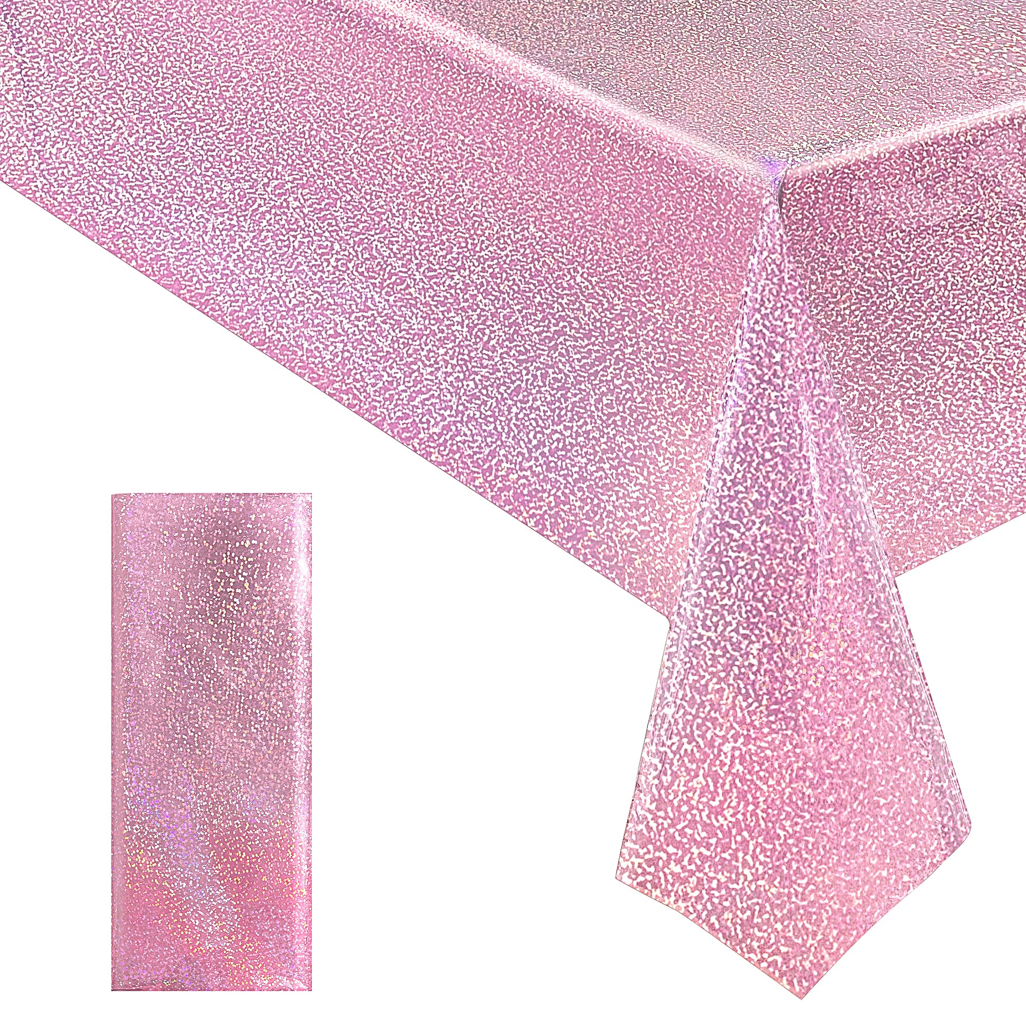 Photo 1 of 1 Piece Pale Pink Holographic Laser Tablecloths Light Pink Shiny Table Covers 40" x 108" Disposable Rectangle Table cloths for Girl Birthday Party Wedding Anniversary Bachelorette Baby Shower Décor