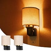 L LOHAS LED Amber Night Lights Plug into Wall, Plug in Night Light Dimmable | Farmhouse Decorative Nightlights Plug in Wall, Light Sensor, Linen Fabric Yellow Nightlight, Bedroom Hallway Hallway, 2 Pack