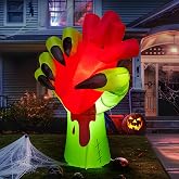 JOIEDOMI 5 Ft Halloween Inflatables Zombie Hand Outdoor Decorations, Blow Up Decors with Build-in LEDs and Pumping Heart, Halloween Inflatables Zombie Hand Party Decoration for Yard Garden Lawn