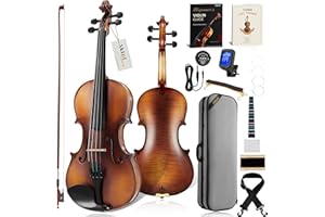 AKLOT Handcrafted Flamed Maple Violin: Full Size Fiddle, Acoustic Advanced Violin Kit with Ebony Bow, Solid Wood Shoulder Res