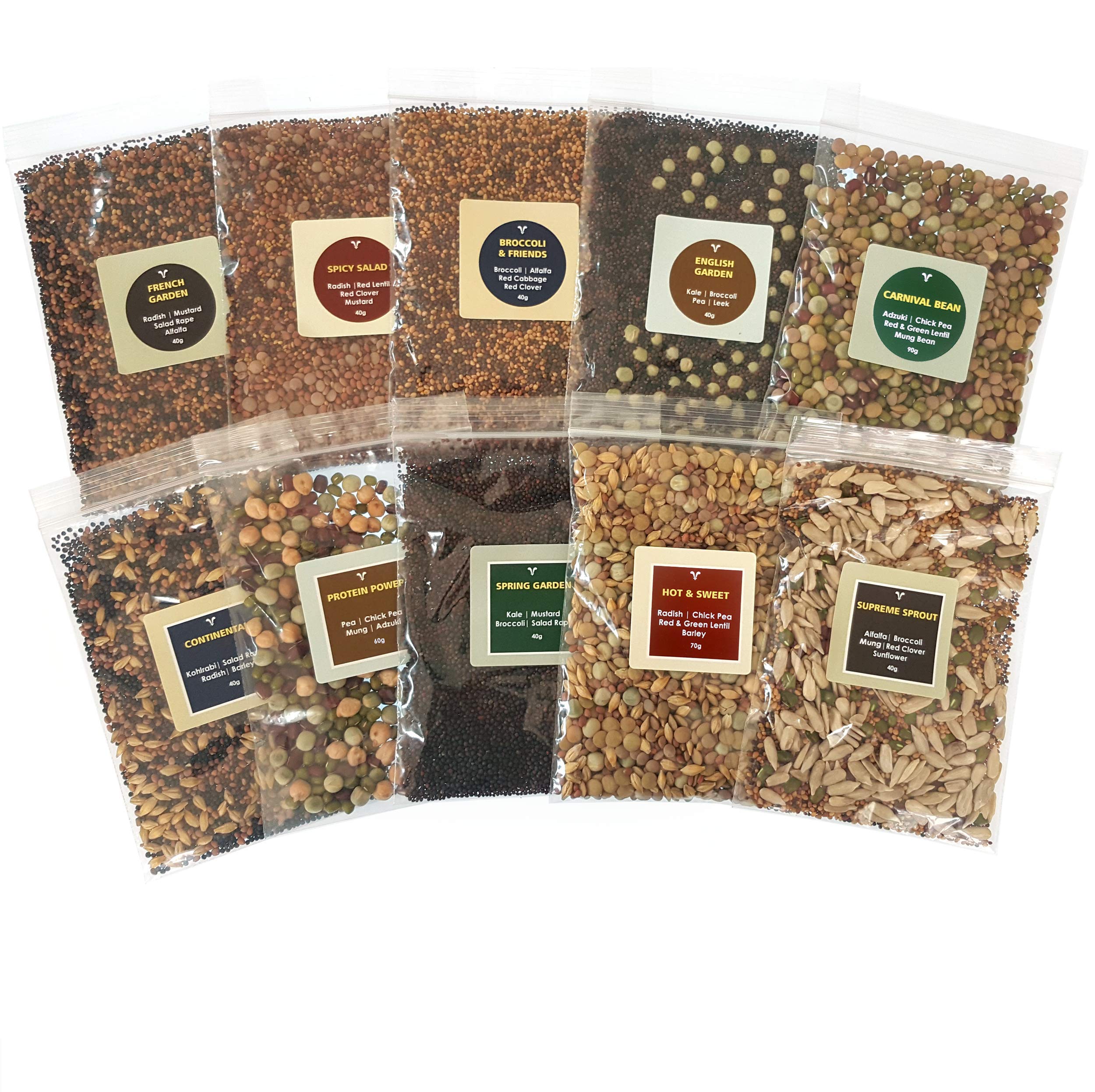 Verdant Republic Organic Sprouting Seeds Mix – SEEDELICIOUS Supreme | 10 Assorted Packs in Convenient Packs (500g) Healthy Sprouts | Over 20 Vegetable Seed - Legume - Grain Varieties