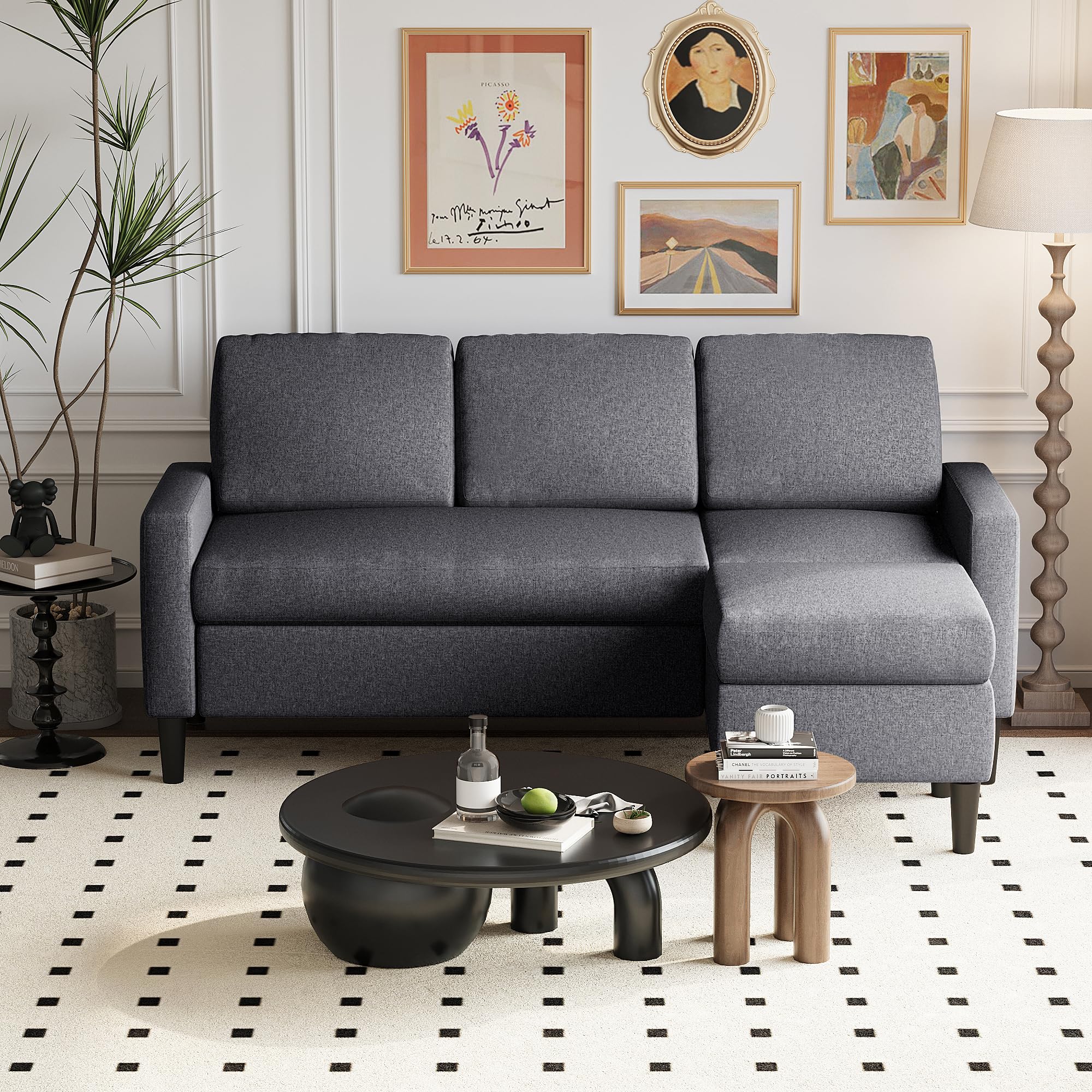 Shintenchi Convertible Sectional Sofa Couch with Ottoman, L Shaped 3 ...