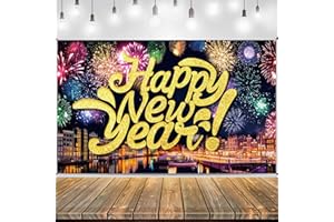 JKHYCF New Years Decorations 2024 New Years Backdrop Large Happy New Year Banner with Firework New Years Eve Backdrops for Wall Happy New Year Party Decorations