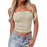 ZESICA Women's Spring Striped Strapless Crop Tube Tops 2026 Summer Knit Bandeau Going Out Shirts Y2K Beach Vacation Outfits