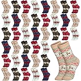 50 Pairs Winter Socks Christmas Women Bulk Wool Socks for Women Christmas Thick Knit Winter Warm for Xmas Gifts,5 Styles