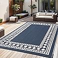 RURALITY Outdoor Rugs 5x8 Waterproof for Patios Clearance,Plastic Straw Mats for Backyard,Porch,Deck,Balcony,Black and Beige