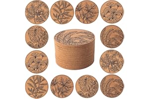 STARUBY Coasters for Drinks 12 pcs Absorbent Cork Coasters with Artistic Leaves Coaster for Coffee Table Housewarming Gifts f