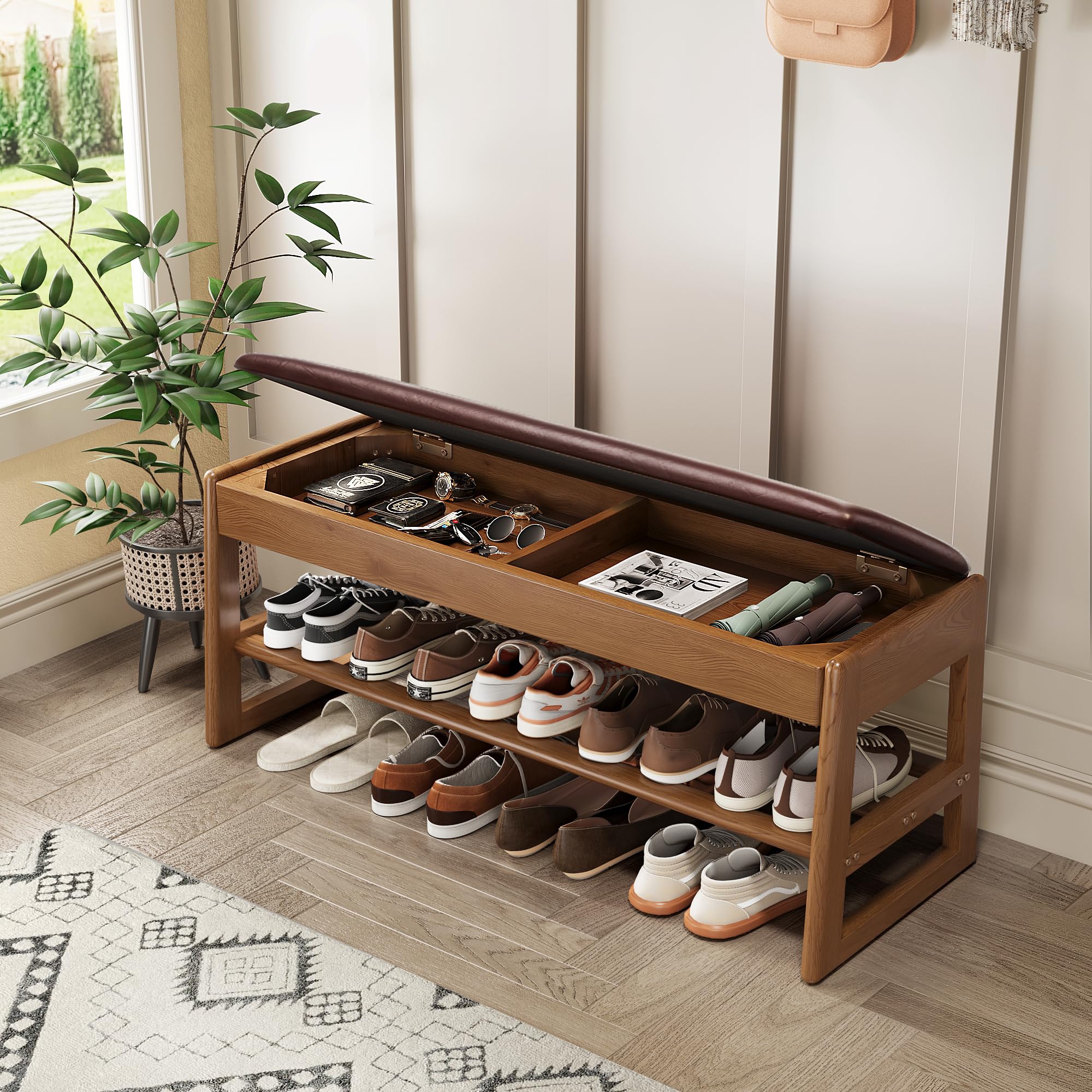 Photo 1 of ***STOCK PHOTO FOR REFERENCE ONLY ***IUNVR Shoe Rack Bench Seat Rubberwood 2-Tier Wooden Storage Bench 550lbs Compact Mid-Century Modern Design for Entryway, Hallway, Closet, Front Door Entrance, Foyer