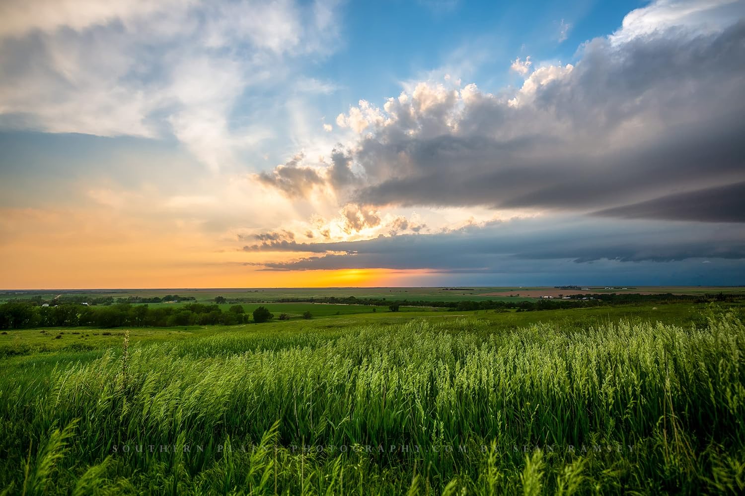Photographs - Great Plains Photography Print (Not Framed) Picture of Sunset Over Prairie After Stormy Day in Kansas Country Wall Art Nature Decor 4x6 to 40x60