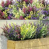 WILLBOND 12 Bundles Outdoor Artificial Flowers Lavender Flowers UV Resistant Plants Fake Bushes Faux Greenery Plants for Table Centerpiece Home Planter Garden Patio Front Porch Yard Decor(Mixed)
