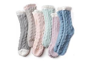 WANZHIHUI 6 Pairs Womens Fuzzy Socks with Grips Non Slip Slipper Fluffy Socks Gifts for Women