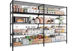 REIBII 1500LBS Storage Shelves Metal Shelving Unit 61.7''W Wire Shelving, 5 Tier Pantry Shelves Kitchen Shelves Adjustable Wire Shelf for Commercial Garage Shelving Heavy Duty, 61.7" W*72.4" H*15.8" D