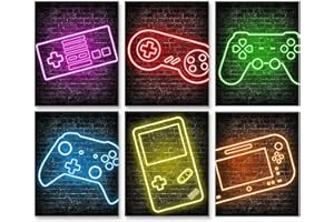 SIMIMI ART Neon Gaming Posters for Boys Room Decor, Boys Room Decorations for Bedroom, gamer wall art,Gamer, game console, Teen boy bedroom, game room, No Frames Set of 6 (8”X 10”)