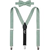 BELLUNO Solid Pre-tied Bow Tie and Suspenders Set for Boys and Youths Events, Parties, Wedding, Cotton and Linen