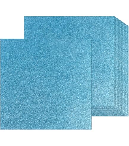 12 Sheets Blue Glitter Cardstock Paper 12x12 - 250GSM Thick Craft Paper