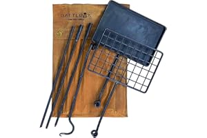 BATTLBOX Bushcraft Grill Set, Steel Campfire Cooking Grate Swivel Grill For Outdoor BBQ Open Fire, Packable Campfire Cook Set, Heavy Duty Open Fire Swivel Camping Cooktop, Canvas Bag
