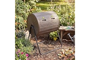S AFSTAR Dual Chamber Compost Bin, 37.5 Gallon Compost Tumbler Outdoor wtih 2 Lockable Doors & Metal Stand, BPA-Free 360° Rot