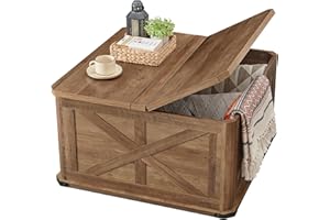 VASAGLE Farmhouse Coffee Table with Storage, Square Coffee Table for Living Room, Center Table with Flip-Top Lids, Honey Brow