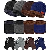 JaGely Beanie Hat Scarf Gloves Set Winter Hat Knit Touch Screen Gloves Neck Warmer for Men Women Snow Cold with Fleece Lined
