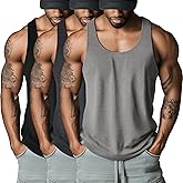 Riyiper 3 Pack Men's Big and Tall U Neck Tank Tops M-5XL Sleeveless Compression Tees Beach Casual Summer Muscle Basic Shirts