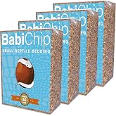 BabiChip Coconut Chip Substrate for Reptiles 4 Pack of 36 Quart Loose Small Sized Coco Husk Chip Bedding for Ball Pythons, Snakes, Tortoises, Geckos, Frogs, or Lizard Terrarium Tanks