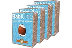 REPTICHIP PREMIUM COCONUT SUBSTRATE BabiChip Coconut Chip Substrate for Reptiles 4 Pack of 36 Quart Loose Small Sized Coco Husk Chip Bedding for Ball Pythons, Snakes, Tortoises, Geckos, Frogs, or Lizard Terrarium Tanks