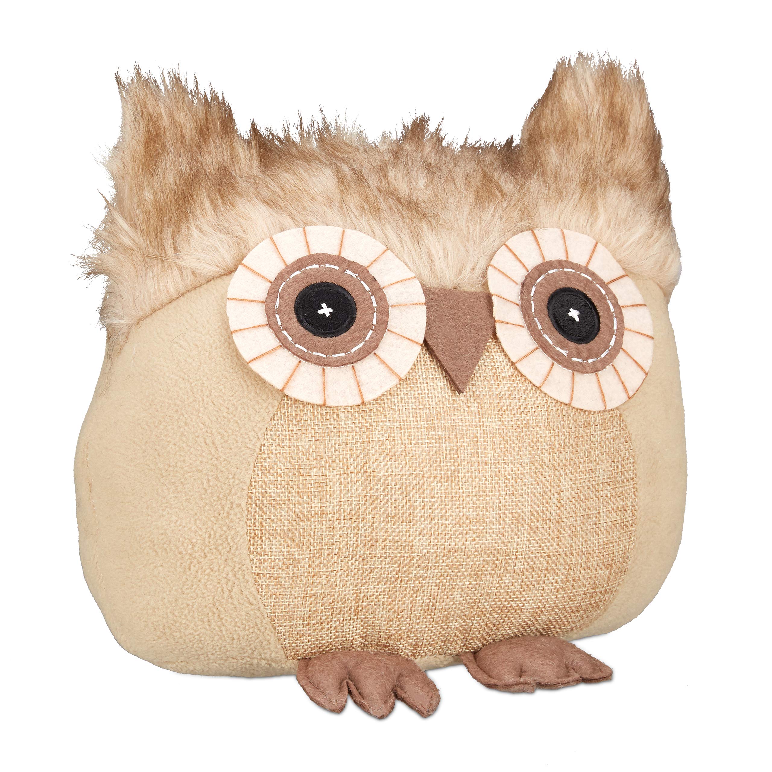 Relaxdays Owl Doorstopper, Decorative Floor Bumper, Standing, Filled Fabric Door Stop, Brown