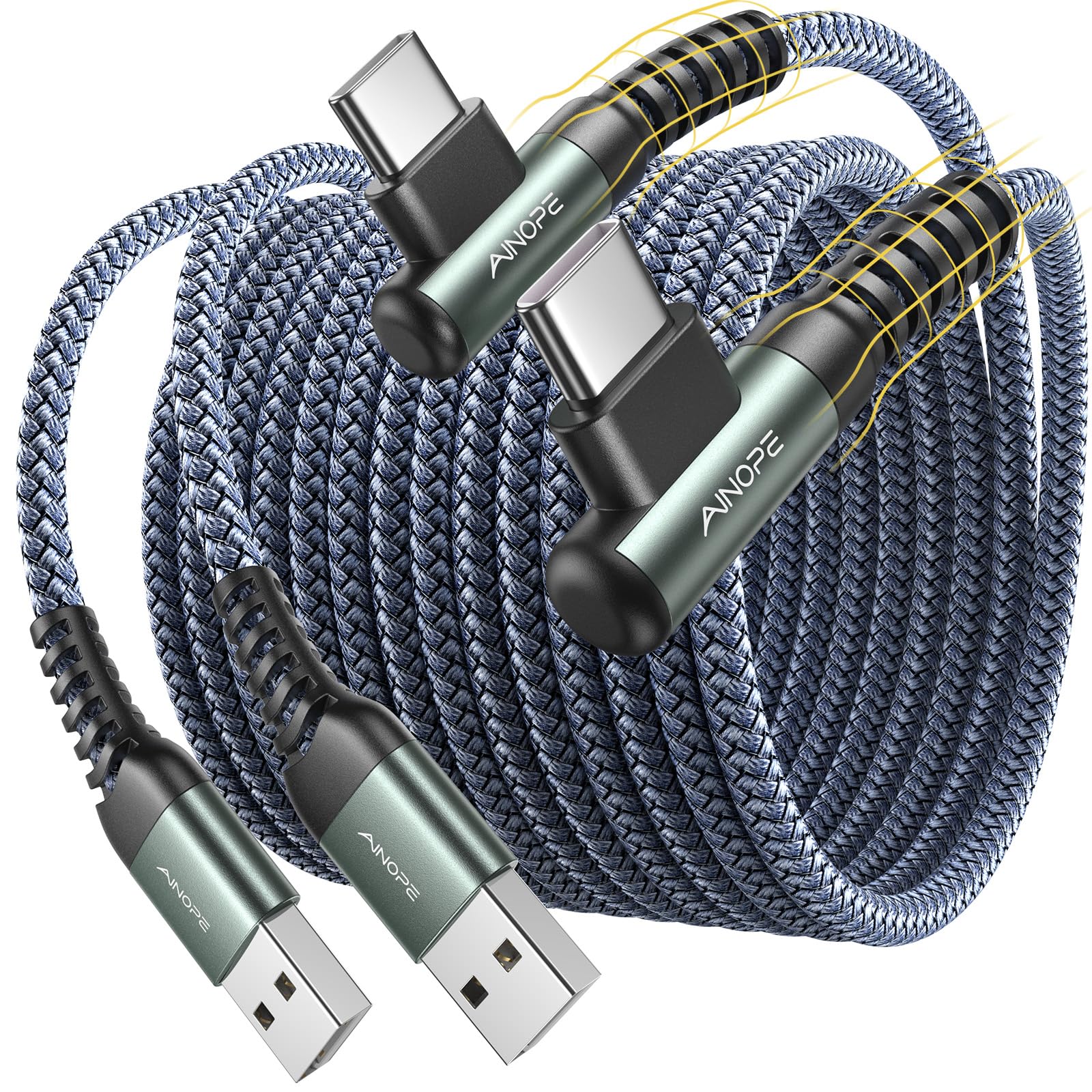 AINOPE USB C Charger Cable - [2-Pack 3M+3M] 3.1A Fast Charger USB C Right Angle USB to USB C Cable Nylon Braided for iPhone 17/16/15 Samsung Galaxy S26 S25,Best for Hard-to-Reach Spots