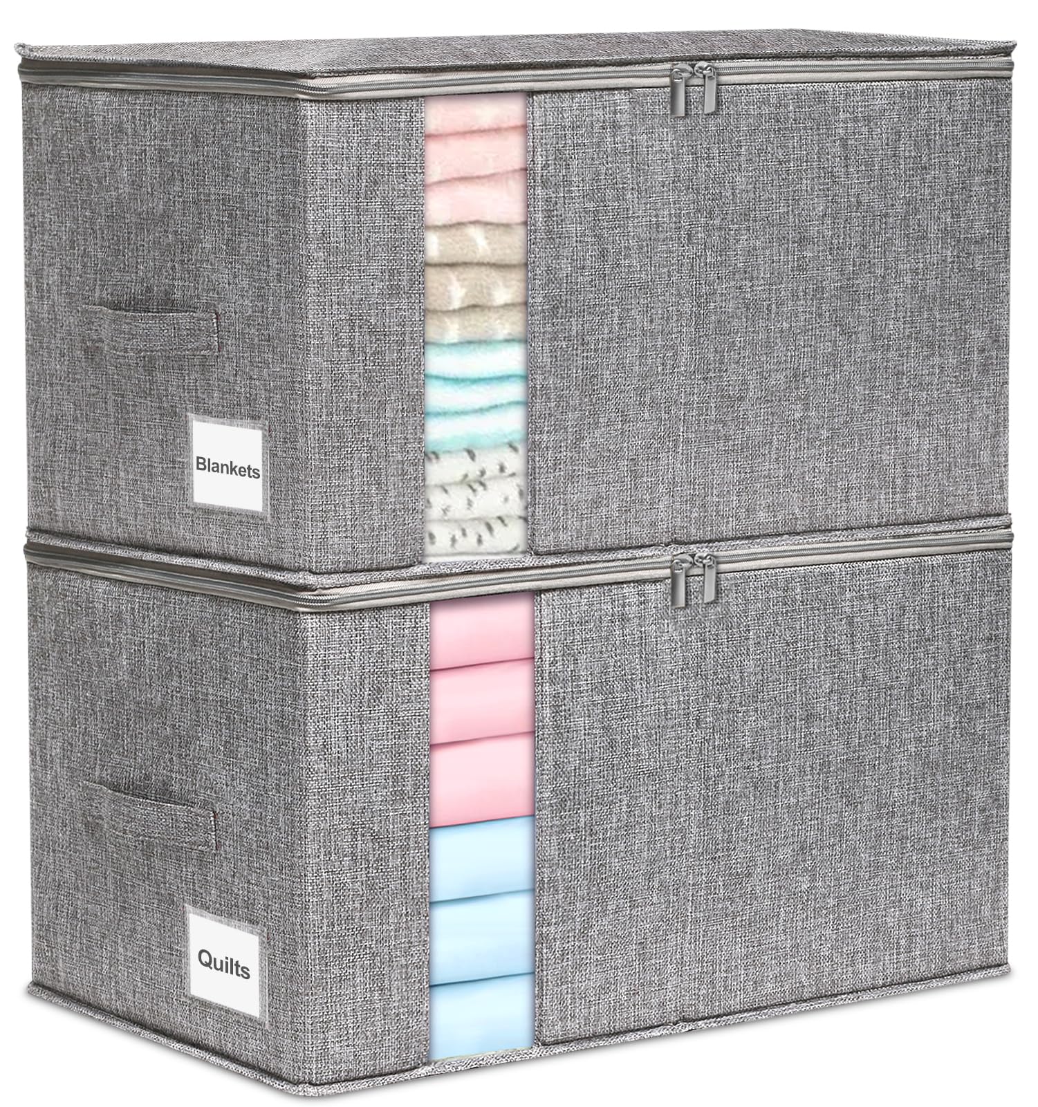 Clothes Storage – 60L Large Storage Boxes with Lids, Foldable Clothing Storage Bags, 30cm Height with Reinforced Handles, Dual Zippers & Clear Window – Ideal for Wardrobes & Moving House (2 Pack)