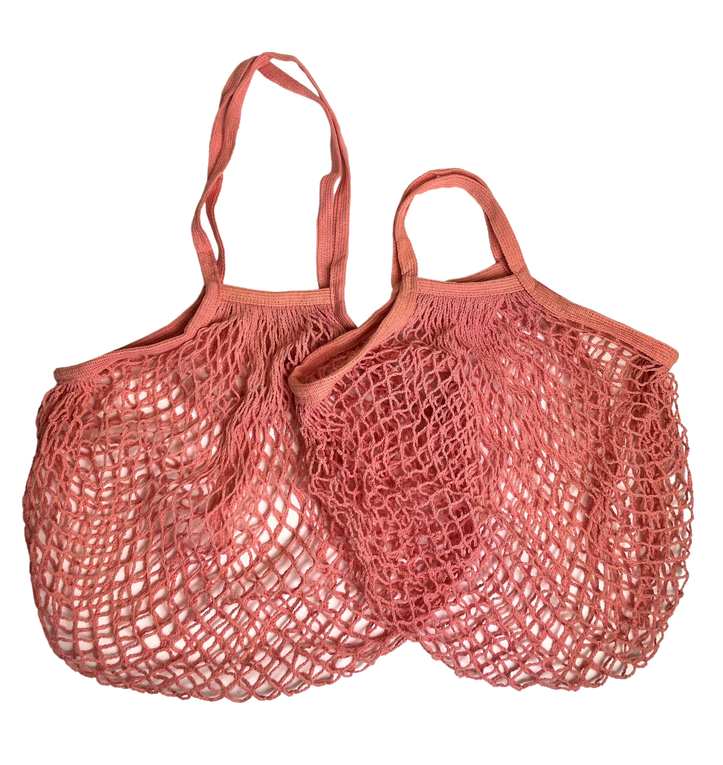 Modo Reusable (2 Pack) String Cotton Net Shopping Bags 1 Short & 1 Long Handle Bag Multipurpose Toys Storage (Coral Pink) — image 1