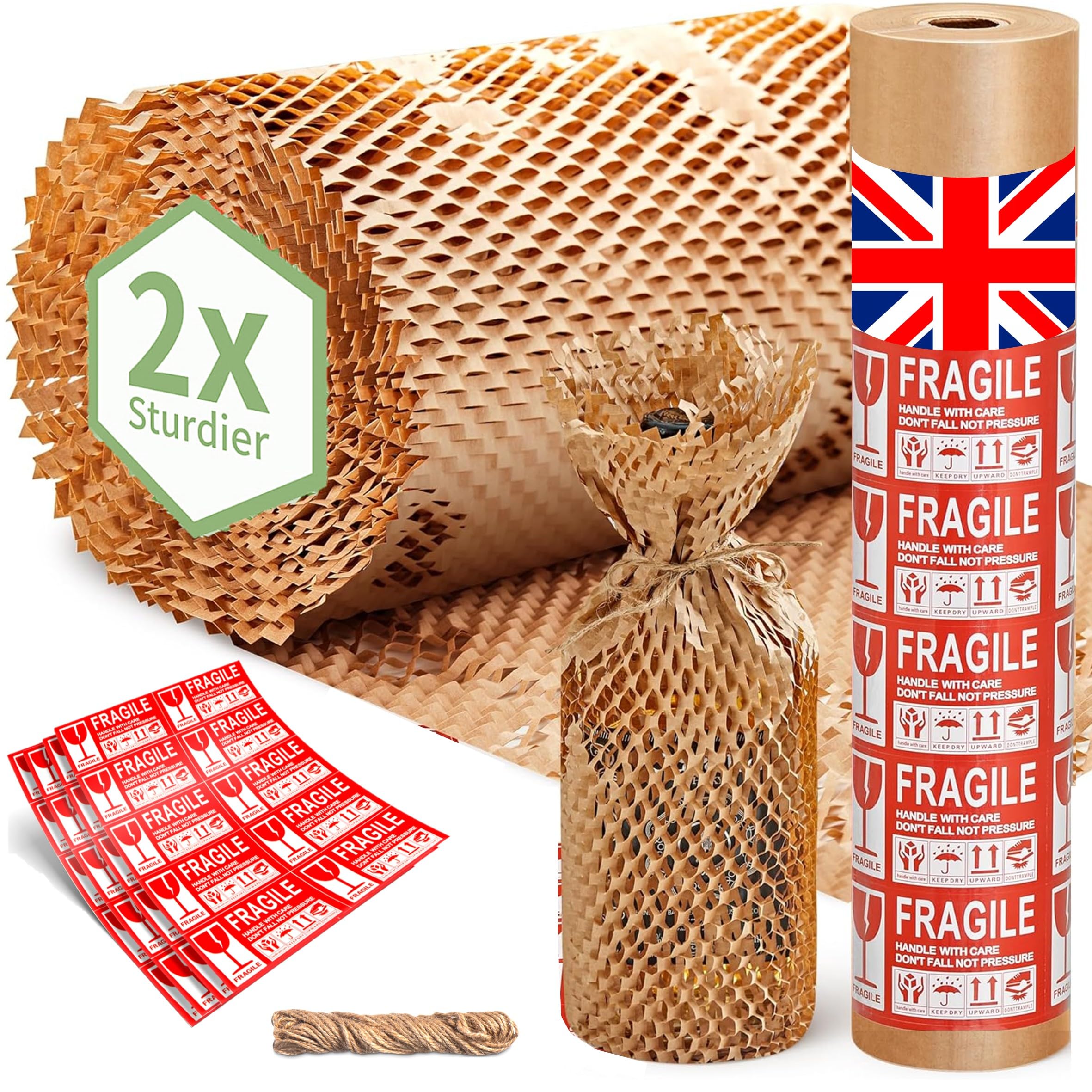ecoTru UK Honeycomb Packing Paper 36cm x 20m, British Brand Eco Packaging Materials for Moving House Essentials, Shipping, Wrapping & Void Fill, Recyclable & Biodegradable Bubble Wrap Alternative