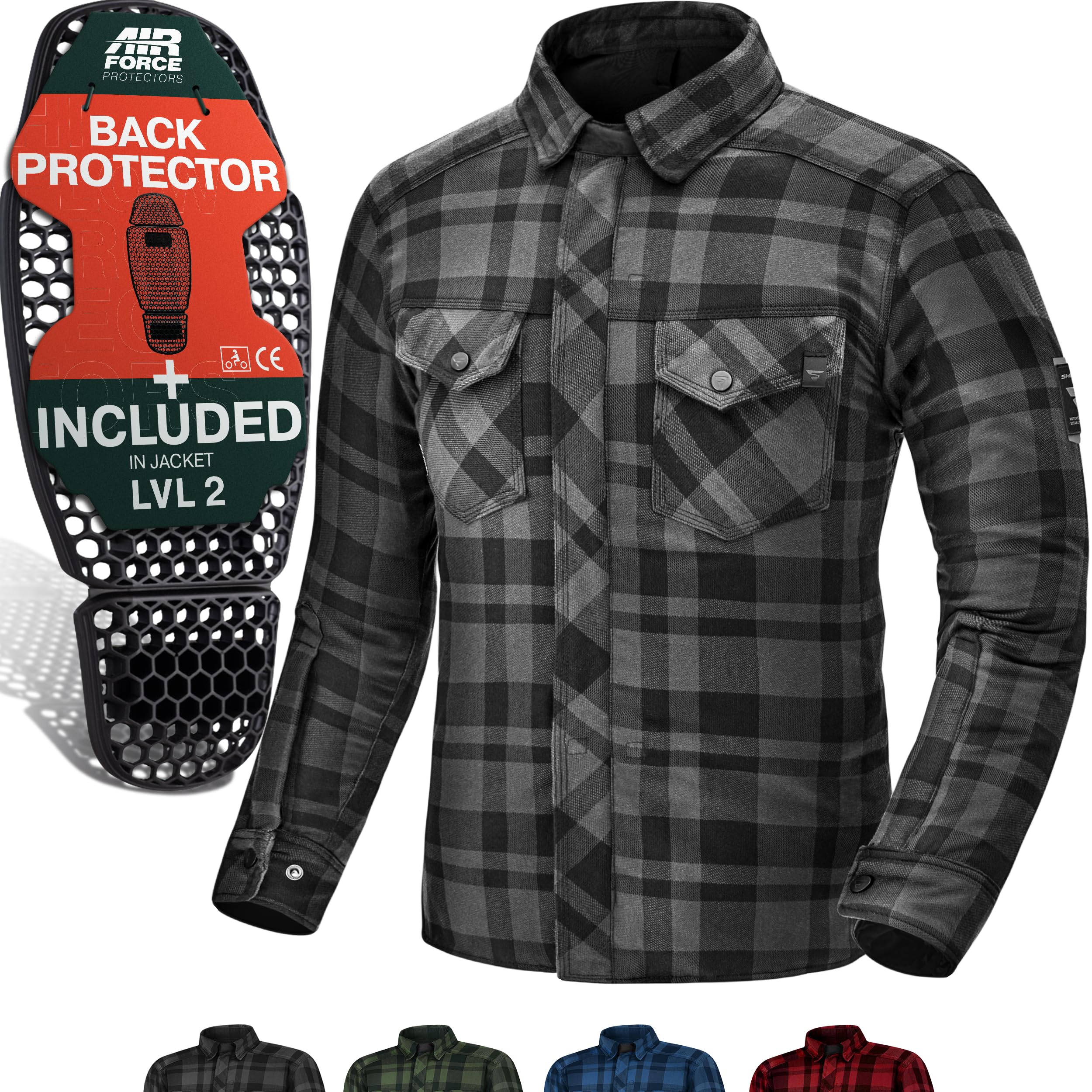 Photo 1 of SHIMA RENEGADE MEN 2 Motorcycle Shirt for Men - Armored Plaid Biker Flannel Jacket with FiberQL - Aramid and Cooling layer, CE Back, Shoulder, Elbow Protectors, Zipper and Snap Closure (Black, XL)
