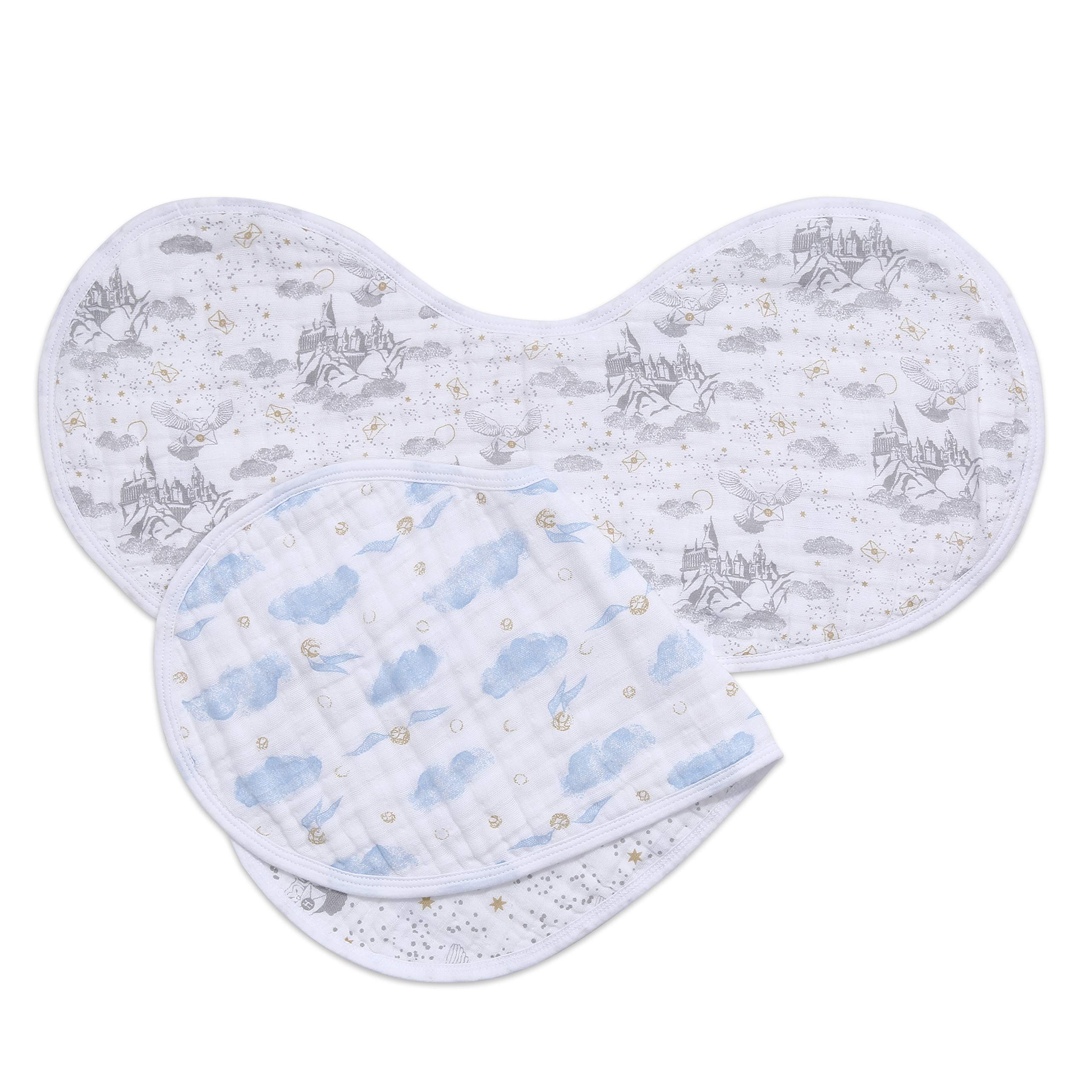 aden + anais Burpy Baby Bib, 100% Cotton Muslin, 4 Layer Multi Use Burping Cloth, Super Soft & Absorbent Burp Rag for Infants, Newborns and Toddlers, 2 Pack, Harry Potter iconic