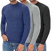 August Alley 3 Pack Men's Mock Turtleneck Sweaters Long Sleeve Ribbed Knit Shirts Slim Fit Casual Pullover Lightweight Layer