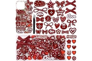 BELICEY Junk Case Charms Kit Burgundy Bow Flower Charm for Phone Cases 3D Cute Butterfly Star Junk Case Kit Red Bear Heart St