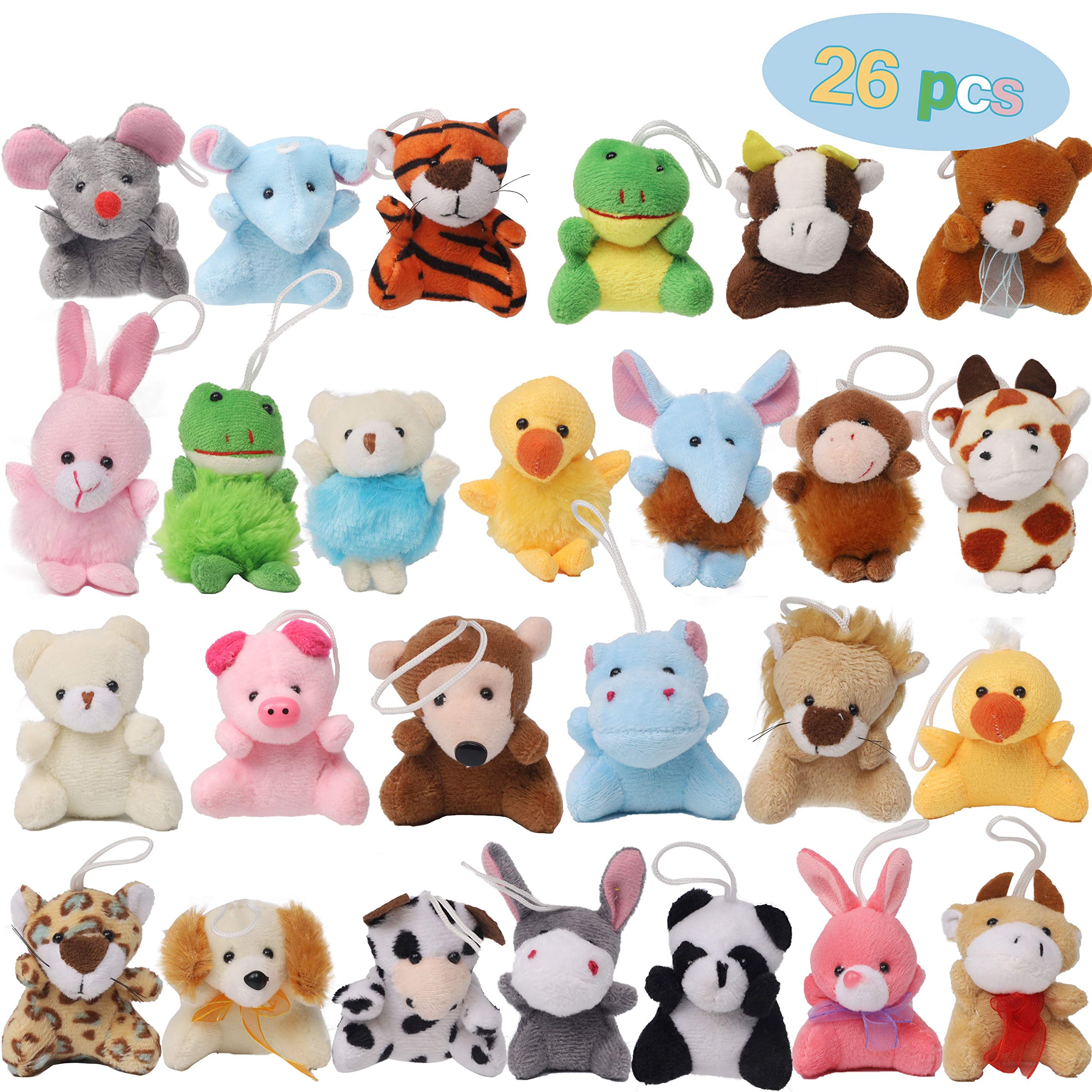 Photo 1 of Juegoal 26 Pack Mini Animal Plush Toy Set, Cute Small Stuffed Animal Keychain Set, Goodie Bag Fillers, Carnival Prizes for Kids, Assortment Kids Valentine Gift Easter Egg Filter Party Favors