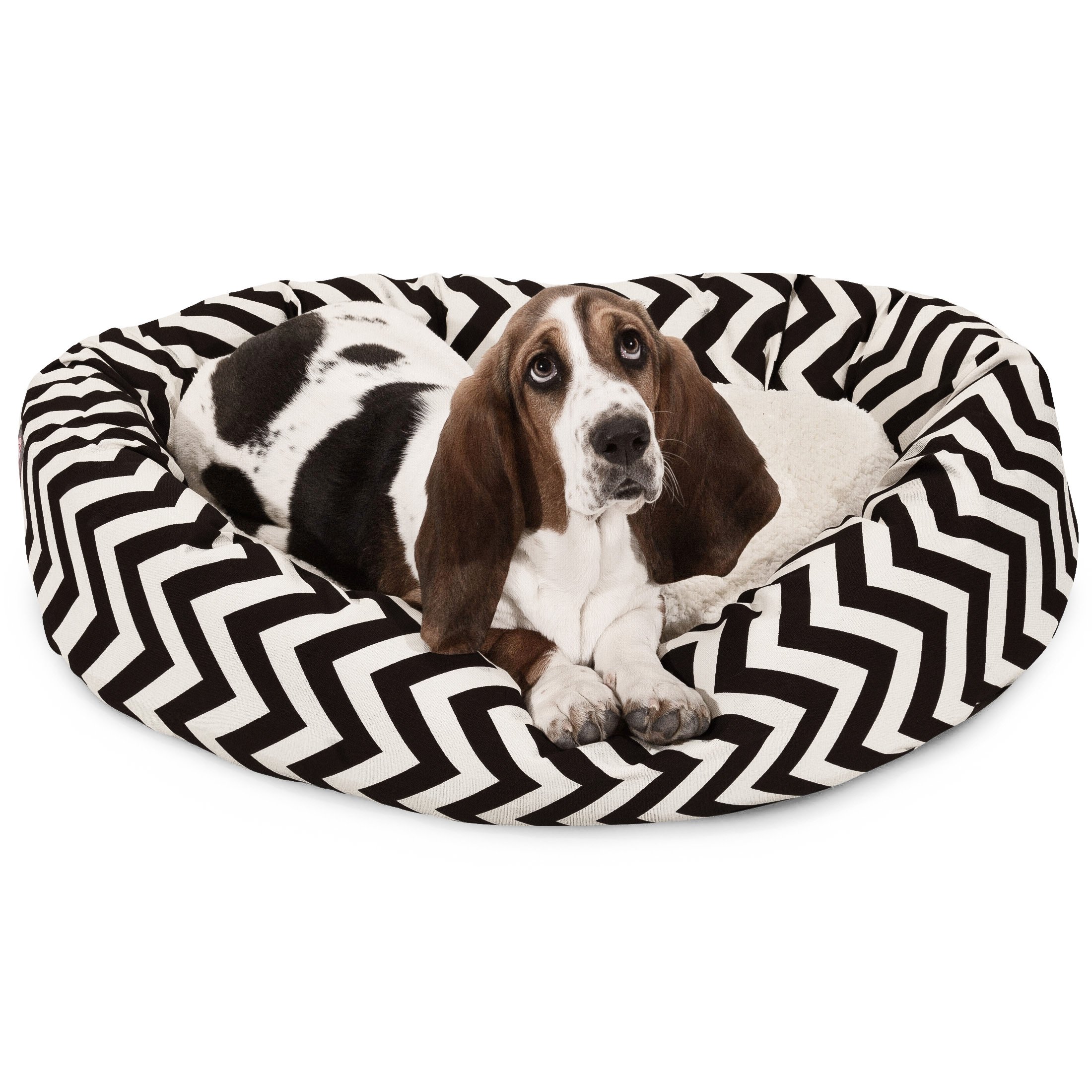 Photo 1 of Majestic Pet Chevron Sherpa Bagel Bed, Black, 32-Inch